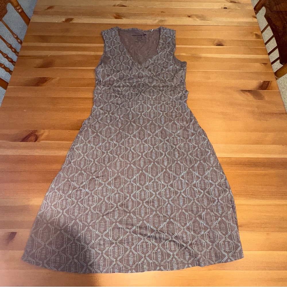 Toad&Co Womens Cue Sleeveless Dress Small Brown With Blue Dots Belted Pockets